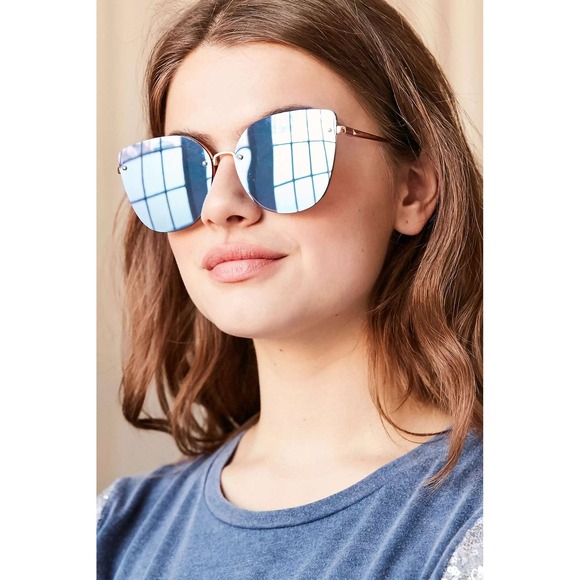 Cat Eye Sunglasses Mirrored Lens Rimless Fashion Trendy Women UV400 Protection‎ - Picture 2 of 4